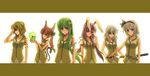  alternate_costume alternate_hairstyle animal_ears belt blue_eyes bow bunny_ears cat_ears cat_tail frog green_eyes hair_bow hair_ornament hairband highres izayoi_sakuya kaenbyou_rin katana kochiya_sanae konpaku_youmu letterboxed long_hair multiple_girls pakapom purple_eyes purple_hair red_eyes reisen_udongein_inaba short_hair silver_hair skull sleeveless snake stage_connection sword tail toramaru_shou touhou twintails weapon 