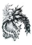  absurdres cirno greyscale highres ice monochrome shigureru sketch solo touhou traditional_media 