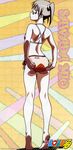  absurdres adjusting_clothes adjusting_swimsuit artist_request bikini black_hair brown_eyes glasses highres long_image looking_back sawada_mio solo stick_poster swimsuit tall_image tiptoes to_love-ru twintails 