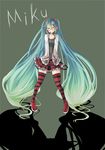  aqua_hair bad_id bad_pixiv_id bespectacled full_body glasses gradient_hair hatsune_miku headset highres jewelry kocchi_muite_baby_(vocaloid) legs long_hair mito_(calcomer) multicolored_hair natural_(module) necklace project_diva_(series) project_diva_2nd red_eyes shoes simple_background skirt smile solo standing striped striped_legwear thighhighs twintails very_long_hair vocaloid 