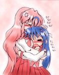  ahoge anger_vein angry blue_hair blush gaketsu glasses hand_on_another's_head hug izumi_konata lucky_star mole mole_under_eye multiple_girls petting pink_hair pink_neckwear ryouou_school_uniform school_uniform serafuku takara_miyuki 