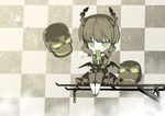  absurdres bad_id bad_pixiv_id black_rock_shooter blade_(galaxist) cellphone chain chibi dead_master green_eyes highres horns phone sitting skull solo tears wings 