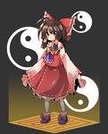  ascot bow brown_eyes brown_hair detached_sleeves hair_bow hakurei_reimu hitsubaru ofuda short_hair solo touhou yin_yang 