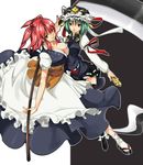  bad_id bad_pixiv_id breasts cleavage green_eyes green_hair hair_bobbles hair_ornament highres large_breasts medium_breasts multiple_girls onozuka_komachi red_eyes red_hair rod_of_remorse scythe shiki_eiki short_hair tanaka_(tnkfif) touhou two_side_up 