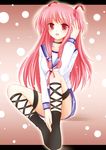  angel_beats! bad_id bad_pixiv_id long_hair nikoo pink_hair red_eyes school_uniform serafuku solo thigh_strap yui_(angel_beats!) 