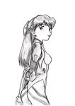  absurdres artist_request bodysuit breasts from_side highres long_hair looking_at_viewer neon_genesis_evangelion simple_background small_breasts solo souryuu_asuka_langley standing white_background 