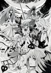  :d bat_wings crouton_(artist) demon_girl flandre_scarlet flying greyscale hat head_wings highres hong_meiling izayoi_sakuya koakuma mob_cap monochrome multiple_girls o_o open_mouth patchouli_knowledge profile remilia_scarlet shaded_face short_hair smile succubus touhou vampire wings 