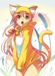  animal_ears bell brown_eyes cat_ears cat_tail fang hat hirokiku hood hood_down hoodie long_hair no_pants open_mouth original panties pink_hair ponytail ribbon solo tail underwear white_panties 