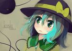  aqua_hair bad_id bad_pixiv_id bow eyes face green_eyes hat komeiji_koishi looking_up no_nose open_mouth short_hair solo sorrau staring touhou 