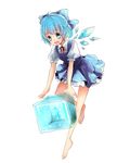  bad_id bad_pixiv_id barefoot blue_eyes blue_hair bow cirno hair_bow highres ice mia0309 short_hair solo touhou wings 