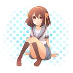  brown_eyes brown_hair hair_ribbon hairband kinokosuke kita_high_school_uniform orange_hairband ribbon school_uniform serafuku short_hair solo suzumiya_haruhi suzumiya_haruhi_no_yuuutsu 