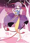  alternate_costume barefoot hairband heart ideolo komeiji_satori no_nose orange_eyes purple_hair ribbon short_hair skirt smile solo third_eye touhou tree 