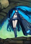  absurdres arm_cannon belt bikini_top black_hair black_rock_shooter black_rock_shooter_(character) blue_eyes boots burning_eye coat highres long_hair pale_skin rx. scar shorts solo star twintails weapon 