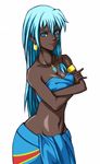  armlet atlantis:_the_lost_empire bad_id bad_pixiv_id bandeau blue_eyes blue_hair cowboy_shot crossed_arms dark_skin earrings facepaint highres jewelry kidagakash long_hair necklace pendant solo strapless tubetop yatya 