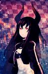  bikini_top black_gold_saw black_hair black_rock_shooter horns jean_(jean_sp) long_hair midriff navel pale_skin red_eyes solo 