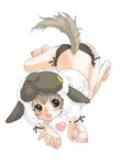  animal_ears blush brown_eyes copyright_request heart inuburo lying monster_girl panties sheep_girl side-tie_panties silver_hair solo tail underwear wolf_ears 