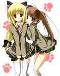  animal_ears blonde_hair blue_eyes brown_eyes brown_hair cat_ears catgirl dog_ears doggirl fate_testarossa inumimi lyrical_nanoha mahou_shoujo_lyrical_nanoha nekomimi ribbon school_uniform seifuku serafuku takamachi_nanoha thigh_highs thighhighs twin_tails twintails 