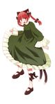  absurdres animal_ears bow braid cat_ears cat_tail full_body hair_ribbon highres kaenbyou_rin kamarara multiple_tails open_mouth red_eyes red_hair ribbon short_hair smile solo tail touhou transparent_background twin_braids twintails 