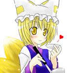  :3 amber_eyes animal_ears blonde_hair blush blushing female fox fox_ears fox_tail foxgirl game kitsune kitsunemimi kyubimimi lowres multiple_tails ran short_hair tail touhou two_tails yakumo_ran yellow_eyes 