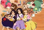  absurdres akiyama_mio black_eyes black_hair blonde_hair blue_eyes brown_eyes brown_hair chips detexted drink food fur-trimmed_kimono fur_trim hairband highres hirasawa_yui ikayaki japanese_clothes k-on! kayari_buta kimono kotobuki_tsumugi long_hair multiple_girls nakano_azusa non-web_source official_art pocky potato_chips ramune sakamoto_kazuya short_hair tainaka_ritsu taiyaki takoyaki third-party_edit twintails very_long_hair wagashi 