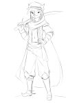  2018 anhotep anthro avian bird clothed clothing front_view fully_clothed girokett greyscale hand_on_hip hi_res holding_object holding_weapon male melee_weapon monochrome navel owl scimitar simple_background sketch solo standing sword weapon white_background 