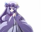  bloom crescent hair_ribbon hands_clasped hat highres long_hair oka_(bananashoe) own_hands_together patchouli_knowledge purple_eyes purple_hair ribbon robe solo touhou 