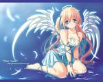  angel_wings ankle_lace-up arm_ribbon breasts cleavage cross-laced_footwear feathers hair_ribbon halo izumi_yura medium_breasts original ribbon solo twintails water wings 
