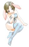  animal_ears brown_eyes brown_hair bunny_ears copyright_request inuburo lingerie short_hair solo thighhighs underwear 