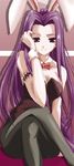  animal_ears bow bunny_ears bunnygirl bunnysuit collar cuffs fate/stay_night fate_(series) fsn long_hair necktie pantyhose purple_eyes purple_hair rider stockings thighhighs tie type-moon type_moon usagimimi violet_eyes 