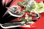  blue_eyes braid dragon electricity gengorou halberd hong_meiling huge_weapon long_hair polearm red_hair side_braid solo sword touhou weapon 