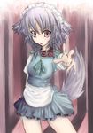  animal_ears bow braid collar dog_ears doggirl female game grey_hair inumimi izayoi_sakuya maid plait purple_hair red_eyes sakuya sakuya_izayoi touhou 