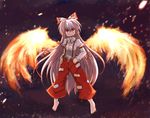  bangs barefoot dollar fiery_wings fire fujiwara_no_mokou solo touhou wings 