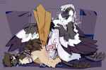 abstract_background absurd_res anal anal_penetration arms_tied_behind_back avian avian_feet bird birdie_(canadabirdie) birdpathy black-capped_chickadee blush bodily_fluids chickadee claws collar collar_only cum cum_in_ass cum_inside cum_on_penis duo from_behind_position genital_fluids genitals great_grey_shrike hi_res kneeling legband_only lying male male/male nude on_front oscine passerine penetration penis raised_tail sex stercore_murum tail tit_(bird) wing_claws wings wings_tied
