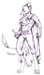  abs anthro cape clothed clothing digitigrade ear_piercing fur hair kitty_silence male mammal piercing rat rodent scar short_hair simple_background sketch solo topless traditional_media_(artwork) white_background 