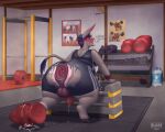 absurd_res accessory anal animal_genitalia animal_penis anthro anus asinus balls barbell basement big_balls big_butt blarf blue_eyes blue_hair blush bodily_fluids bottomwear butt buttplug clothing dialogue don_(blarf) donkey drooling equid equine equine_anus equine_genitalia equine_penis exercise fart flaccid gaping gaping_anus genital_fluids genitals grey_body gym hair headband hi_res hooves huge_butt leaning leaning_forward long_ears loose_anus lube_bottle male mammal musk overweight penis plug_(sex_toy) precum presenting presenting_hindquarters puffy_anus rear_view saliva sex_toy solo steam stretching sweat sweatband sweaty_body sweaty_butt tagme tail tears thick_thighs torn_bottomwear torn_clothing unitard warm wide_hips workout wristband