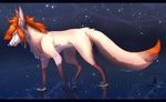  canine female feral fluffy fluffy_tail fox fur hair hindpaw kitty_silence mammal nude orange_eyes orange_hair paws smile solo water whiskers white_fur 