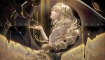  1girl backless_dress backless_outfit blonde_hair braid braided_ponytail dress from_side hand_up highres hypatia_(path_to_nowhere) low_ponytail path_to_nowhere ponytail profile single_braid solo taoguangyanghuidezaozaomao upper_body white_dress 