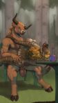 absurd_res anthro anus artcondedaniel ball_tuft balls basket_position big_balls blonde_hair blush bovid bovine breasts brown_body chair digitigrade duo empty_bottle european_mythology facial_scar female from_front_position fur furniture gender_swap_potion gender_symbol genitals glistening glistening_breasts greek_mythology hair hand_on_back hand_on_shoulder hi_res holding_partner hyena implied_gender_transformation implied_transformation inner_ear_fluff looking_pleasured male male/female mammal minotaur muscular muscular_male mythology nipples on_bottom on_lap on_top outside outside_sex penetration penile penile_penetration penis_in_vagina plant potion_bottle predator/prey prey_penetrating_predator scar sex sitting sitting_on_lap striped_body striped_fur striped_hyena stripes symbol table tail tree tuft vaginal vaginal_penetration