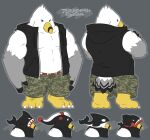 2008 3_toes abs anthro arm_tuft avian avian_feet barefoot beak big_arms big_forearms bird bottomwear broad_shoulders camo camo_bottomwear camo_clothing camo_pants camo_print cheek_tuft chest_tuft claws clothed clothing clothing_transformation colored colored_line_art digital_media_(artwork) elbow_tuft english_text facial_tuft feather_hands feathered_body feathers feet forearms front_view greenendorf grey_body gull head_tuft headshot_portrait hood hoodie lari larid long_arms loose_pants male model_sheet multicolored_body muscular muscular_anthro muscular_male open_clothing open_hoodie open_topwear oversized_bottomwear oversized_clothing oversized_pants pants pattern_bottomwear pattern_clothing pattern_pants pecs portrait rakeesh rear_view roid_gut shirtless shirtless_anthro shirtless_male shoulder_tuft side_view simple_background simple_eyes soft_abs solo striped_beak tail tail_feathers text toe_claws toes topwear transformation tuft uncolored_eyes visible_underwear white_body