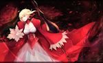  aestus_estus blush breasts cleavage dress fate/extra fate_(series) green_eyes highres holding holding_sword holding_weapon large_breasts looking_at_viewer marumoru nero_claudius_(fate) nero_claudius_(fate)_(all) solo sword weapon 