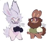  2026 3_fingers anthro arms_bent balding beard belly black_clothing black_eyes black_handwear black_mittens bottomless bottomless_anthro bottomless_male brown_beard brown_body brown_facial_hair brown_fur brown_inner_ear brown_skin brown_tail clothed clothed_anthro clothed_male clothing colored digital_drawing_(artwork) digital_media_(artwork) duo english_description facial_hair fangs featureless_crotch featureless_legs fingers fluffy fluffy_ears fluffy_tail fur green_clothing green_sweater green_topwear grey_ears grey_hair grey_tail hair hands_together handwear handwear_only lagomorph lapinibernatus_(rabbids_invasion) larger_anthro larger_male light lighting long_ears looking_at_viewer mad_rabbid male male_anthro mammal mittens mittens_only mostly_nude mostly_nude_anthro mostly_nude_male multicolored_body noseless pink_belly pink_inner_ear rabbid rabbids_invasion_(series) raving_rabbids rayman_(series) red_eyes scut_tail short_hair short_tail signature sillyhog simple_background size_difference smaller_anthro smaller_male smile smiling_at_viewer sweater tail teeth topwear two_tone_body ubisoft white_background wounded 