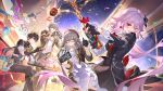  ! 2boys 2girls alcohol bad_source beret bespectacled black_coat black_dress black_flower black_gloves black_hair black_hat black_jacket black_pants black_shirt bottle caelus_(honkai:_star_rail) cake camera champagne clapperboard coat dan_heng_(honkai:_star_rail) dan_heng_(permansor_terrae)_(honkai:_star_rail) dated dress dual_persona evernight_(honkai:_star_rail) flower food glasses gloves green_eyes grey_hair grin hair_between_eyes hair_flower hair_ornament happy_new_year hat highres holding holding_bottle holding_camera honkai:_star_rail honkai_(series) indoors jacket long_hair long_sleeves march_7th_(honkai:_star_rail) multiple_boys multiple_girls new_year official_alternate_costume official_alternate_eye_color official_alternate_hairstyle official_art official_wallpaper one_eye_closed open_clothes open_coat open_mouth pants pink_hair pom-pom_(honkai:_star_rail) red_eyes shirt short_hair sitting smile stelle_(honkai:_star_rail) taking_picture thumbs_up trailblazer_(honkai:_star_rail) very_long_hair white_shirt yellow_eyes 