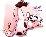  101_dalmatian_street 101_dalmatians 2025 abstract_background absurd_res anthro anthrofied areola big_breasts biped black_body black_fur breasts canid canine canis colored cum_request daddy_kink dalmatian dated digital_media_(artwork) disney dolly_(101_dalmatians) domestic_dog english_text exclamation_point feet female female_anthro floppy_ears fur genitals geometric_background hi_res insemination_request legs_up long_ears lying mammal markings nipples on_back pattern_background pawpads pkbr4insh0ck_(artist) shaded signature simple_background soles solo spots spotted_body spotted_fur tail talking_to_viewer text thick_thighs tongue under_boob vulva white_body white_fur year 