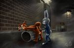  anthro balls bizymouse_(artist) clothed clothing disney duke_weaselton duo female hi_res judy_hopps lagomorph long_ears male mammal mustelid nude outside rabbit weasel zootopia 