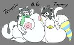:3 agrexoaxo anthro belly big_belly big_breasts big_butt blush breasts butt clothing duo female freckled_arms freckled_butt freckled_face freckles hi_res huge_belly hyper hyper_belly legwear nipples scarf stockings tagme tail tem undertale_(series) yellow_nipples