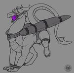  ambiguous_gender ball_gag bdsm blush bondage bound bound_wings chastity chastity_cage collar dragon drooling feral gag greyscale horn invalid_tag monochrome padlock reptile rope saliva scalie shaking solo unknown_(disambiguation) 