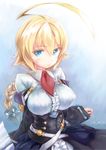  ahoge blazblue blonde_hair blue_eyes braid breasts detached_sleeves es_(xblaze) highres huge_ahoge large_breasts long_hair single_braid solo sota twitter_username xblaze 