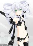  1girl bad_deviantart_id bad_id bare_shoulders bikini black_bikini black_gloves black_sister_(next-gen_cradle) black_thighhighs breasts detached_wings drill_hair elbow_gloves gloves green_eyes groin hair_between_eyes highres honeycomb_(pattern) honeycomb_background keenh looking_at_viewer mechanical_wings medium_hair navel neptune_(series) power_symbol power_symbol-shaped_pupils serious small_breasts solo swimsuit symbol-shaped_pupils thighhighs twin_drills white_background white_hair wings 