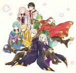  4girls black_hair blonde_hair blue_eyes blue_hair blush book female_my_unit_(fire_emblem:_kakusei) fire_emblem fire_emblem:_kakusei green_hair highres hug karury long_hair male_my_unit_(fire_emblem:_kakusei) multiple_boys multiple_girls multiple_persona my_unit_(fire_emblem:_kakusei) pink_hair red_hair selfcest short_hair smile super_smash_bros. twintails white_hair yellow_eyes 