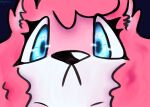  anthro black_nose blue_eyes closed_frown curly_hair eyeliner female frown fur hair headshot_portrait looking_at_viewer makeup mammal mouth_closed mustelid otter phoebe_(psykwol) pink_body pink_ears pink_fur pink_hair portrait psykwol solo stare trans_(lore) trans_woman_(lore) white_body white_fur wide_eyed 